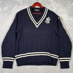 Ralph Lauren Rugby Sweater Mens Large Cable Knit Wool Pullover Crest Cricket - Picture 1 of 10