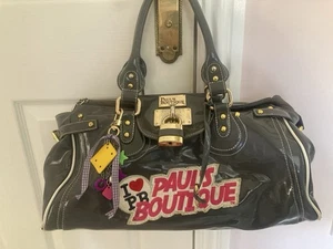 PAULS BOUTIQUE BAG LARGE SIZE GREY PATENT FAUX LEATHER TOTALLY Y2K GOOD COND - Picture 1 of 16