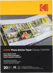KODAK Photo Sticker Paper , Glossy Finish, 20 Sheets, A6 Size (10x15 cm), 120gsm - Afbeelding 1 van 3