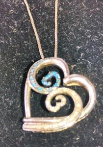 Jane Seymour Open Heart Sterling Silver Blue & White Diamond WAVE Necklace - Picture 1 of 4
