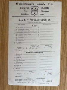 SCORECARD - WORCESTERSHIRE CCC v R.A.F. @ WORCESTER - JUNE 1949 - Picture 1 of 1