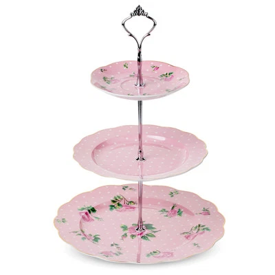 Soporte de postre de porcelana de 3 niveles, rosa, 12" Foto 1 de 4