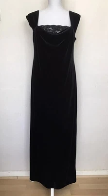 Vintage Evans Essence black velvet maxi formal dress size 12 UK NEW - Image 1 of 4