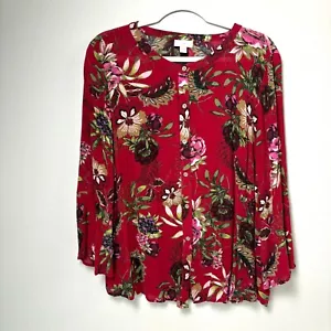 Blusa Campesina Boho Jill Botón Frontal Talla L Roja Verde Floral Manga Larga - Imagen 1 de 11