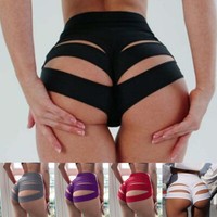 Women Sexy Hollow Cut Out Yoga Shorts Panties High Waist Brief Fitness Workout