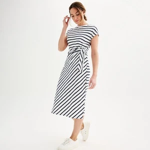 Size Xxl 2X 20 New Navy Blue Striped Side-Tie Maxi Dress Summer Soft Knit Plus - Picture 1 of 9