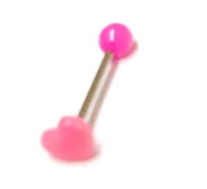 Zungenring Acryl Herz rosa 10 mm 14 Stärke 5/8" Stahl Langhantel - Bild 1 von 3
