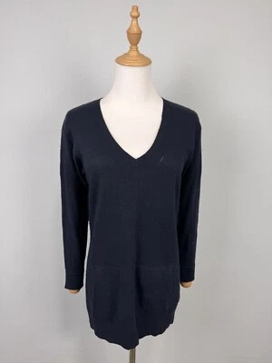 Suéter de Malha Burberry Brit Blue Cashmere com Decote V e Bolsos de Manga Longa Tamanho XS - Imagem 1 de 4