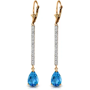 14K Solid Rose Gold Earrings withDiamonds & Blue Topaz - Picture 1 of 3