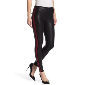Blank NYC Größe 24 Damen Vegan Kunstleder Rot Streifen Leggings Hose in Schwarz - Bild 1 von 14