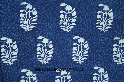 25 Yard Indigo Blue Hand Block Mud 100% Print Pure Cotton Sewing Craft Fabric - Image 1 of 3