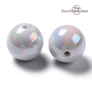 10 LARGE WHITE 'AB' RAINBOW ACRYLIC ROUND BEADS 20mm SNOWMAN XMAS ACR211 - Picture 1 of 4