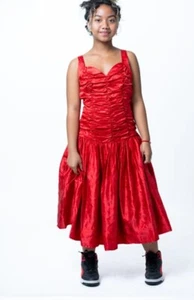 Gunne Sax By Jessica McClintock  Dress Vintage Red Ruched Bubble Open Back Small - Picture 1 of 19