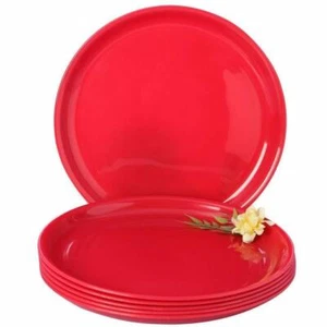 Set of 4 Red Microwave Safe & Unbreakable Round Full Dinner Plates 11 inch Dia - Picture 1 of 5