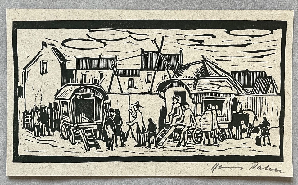 Hans Rahn 1905 - 1991 Linolschnitt Motiv: Fahrendes Volk, signiert - Bild 1 von 1