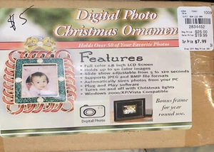 Digital Photo Ornament Picture Frame Present W Bow New in Box Cabinet 3 Shelf 2 - Picture 1 of 4