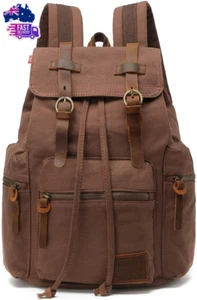 Canvas Backpack Unisex Vintage Casual Rucksack 17 Inch Laptop Daypacks Schoolbag - Picture 1 of 12