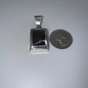 Vintage Mexico 925 Sterling Silber großer quadratischer schwarzer Onyx Anhänger signiert - Bild 1 von 4