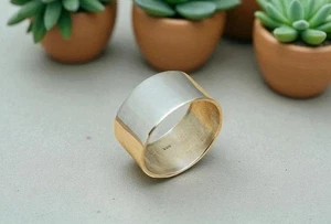 Silver Wide Band, Statement Handmade Smooth Silver Micro GS Ring Unisex Jewelry - Picture 1 of 3