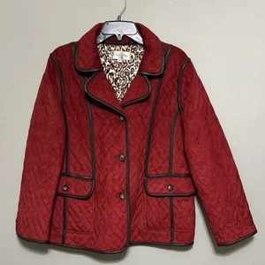 Tasha Polizzi Women’s Barn Jacket L Red Quilted Leather Equestrian Faux Suede - Picture 1 of 12