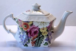 Crownford Giftware Exclusive "Summer Floral Hexagonal Design" Teapot England - Picture 1 of 8