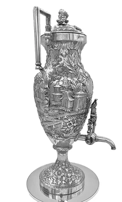 罕见 Samuel Kirk Chinoiserie Landscape Repousse 银热水瓮,CA。 1840 — 第 1/4 张图片