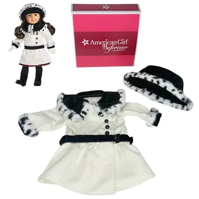 Abrigo y sombrero de lujo American Girl Samantha blanco negro animal imitación piel caja de vacaciones Foto 1 de 4