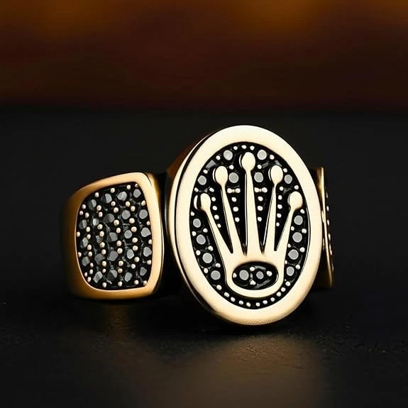 Anillo de oro rosa de 14 quilates con corona de diamantes creados negros de corte redondo de 2 quilates de más de 925 para hombre Foto 1 de 4