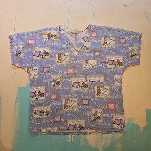 VTG Simply Basic SZ S Scrub Top Blue Camping PicnIC Hiking V Neck Nature Mexico - Picture 1 of 5