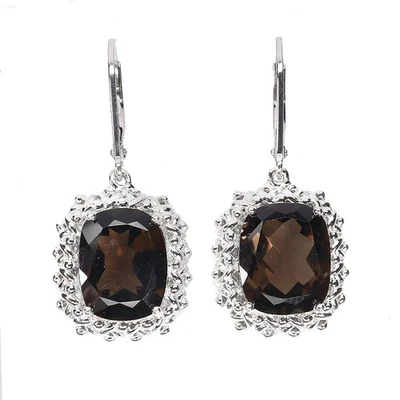 Pendientes de plata de ley 925 antiguos de cuarzo ahumado 12x9 mm joyas de piedras preciosas Foto 1 de 4
