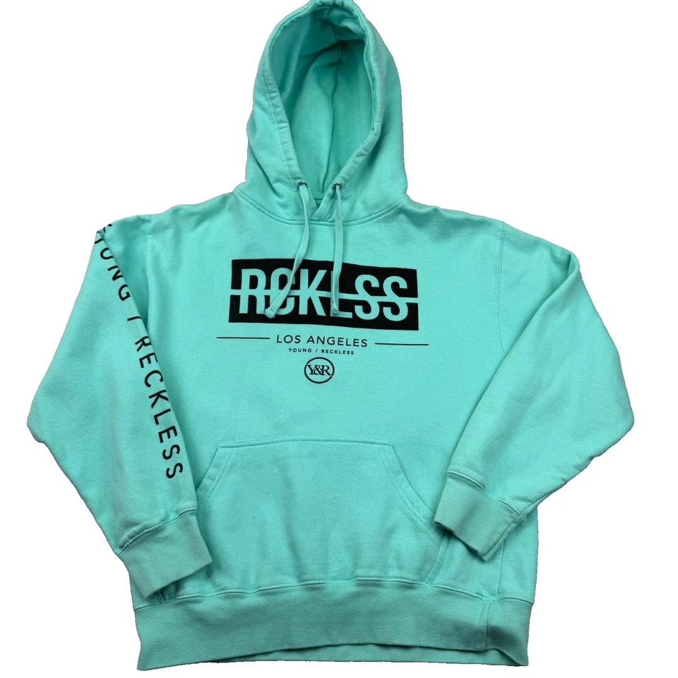 Sudadera con Capucha Young & Reckless Para Hombre Mediana Verde Turquesa Estampado Gráfico Los Ángeles Foto 1 de 4
