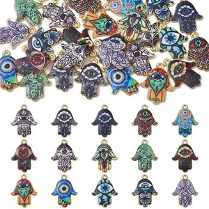 30x Religion Evil Eye Charm Hamsa Hand of Fatima Pendant for Jewelry Making DIY - Picture 1 of 8