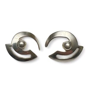 Erika Hult De Corral RIC Modernist Sculptural Sterling Silver Earrings Mexico