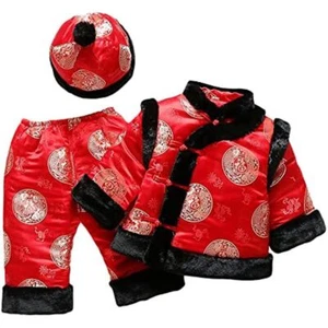 Infant Baby 3-Piece Tang Suit Chinese Traditional Embroidered Winter Warm Outfit - Picture 1 of 7