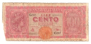 1944 Italia Lire 100 Italia Turrita D.M 10-12-44 Strappata Mancante di Un Pezzo - Picture 1 of 1