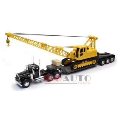 NUEVO RAY KENWORTH W900 LOWBOY con GRÚA DE CONSTRUCCIÓN 1/32 NEGRO 11293 E Foto 1 de 2