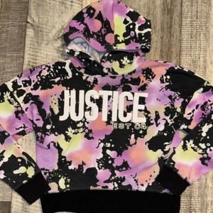 - Justice Black and Purple Tie-Dye Hoodie Sweatshirt-size Small 7/8 - Picture 1 of 8