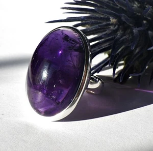 SCHMUCK-STCK RING 925 SILBER Amethyst hochglanzpoliert 17,5 55 Cabochon groß - Picture 1 of 4