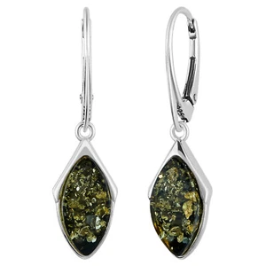 Orecchini Leverback Ambra Marquise Leverback Argento Sterling Solido Argento Sterling 925 - Foto 1 di 9