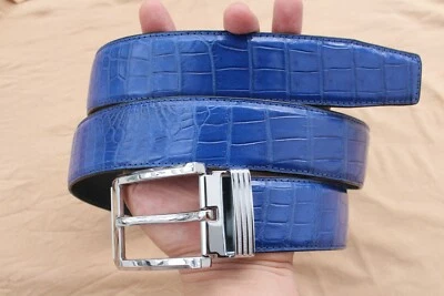 Light Blue Alligator Crocodile Print Leather  Men's Belt - W 1.5" - Image 1 of 4