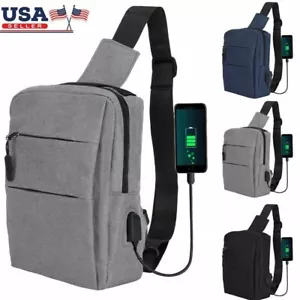 Herren Umhängetasche Schulter Brust Sling Rucksack Tasche Kuriertasche Diebstahlsicherung USB-Anschluss - Bild 1 von 19