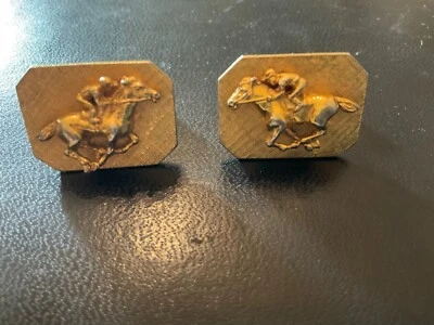 Gran par de gemelos de carreras de caballos rellenos de oro de 1"x5/8" con poste de 5/8" Foto 1 de 4