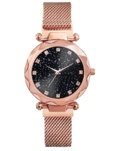 Women’s Rose Gold Analog Watch Starry Sky Stainless Steel Quartz Magnetic Strap - Picture 1 of 7
