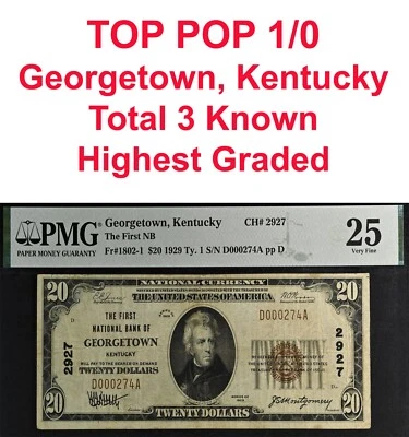 1929 $20 First National Bank Georgetown, Kentucky CH# 2927 PMG 25 top pop 1/0 - Image 1 of 4