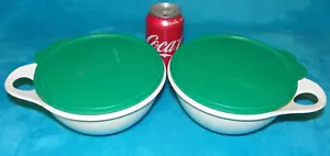 Made in JAPAN! Lot of 2 Tupperware Thats a Bowl 6 Cup 3056-1 White Green Lids - Picture 1 of 5
