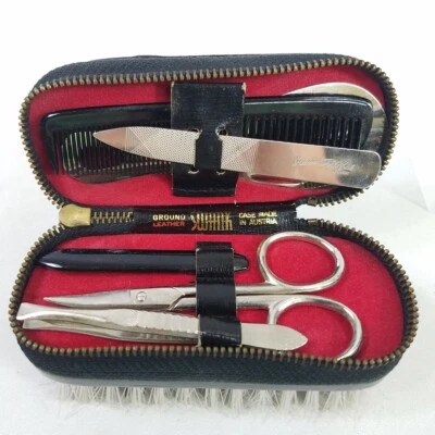 Vtg Mens Travel Grooming Kit Swank Clothes Brush Austria Ground Leather - Image 1 of 4