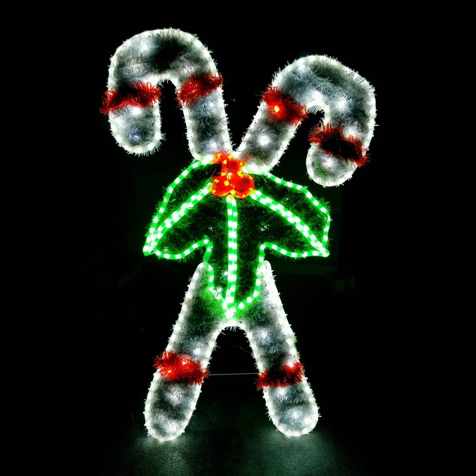 Christmas LED Motif Tinsel Stuffed Double Candy Cane 105x64cm Outdoor Display - image 1 of 1
