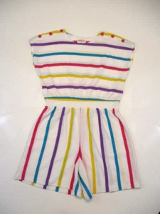 Vtg HEALTHTEX Romper Girls 6X 90s White Colorful Striped One-piece Shorts Outfit - Picture 1 of 12