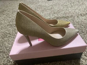 KATE SPADE Valerie Gold Glitter Leather Heel Pump Shoes Size 7.5B K0255 NIB - Picture 1 of 11