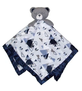 Just Born Bear Mountain Cloud Baby Blanket Blue Gray Satin Security Lovey 24" - Picture 1 of 3